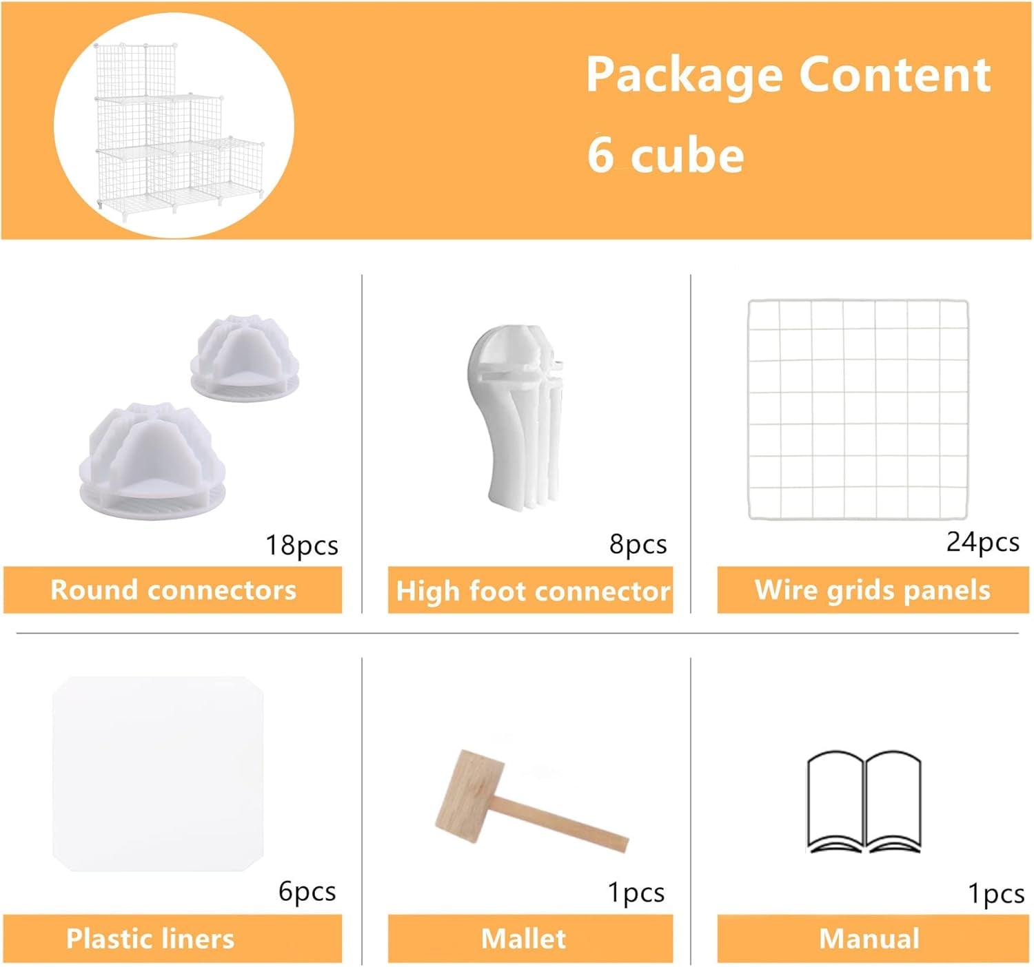 Wire Cube Storage Organizer, Closet Organizers and Storage, Metal 6 Cube Storage Shelves Bookshelf, Portable Closet Clothes Organizer for Bedroom, Home, Office, White