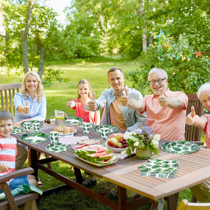 24 Sets Hawaiian Luau Party Decorations, Tropical Palm Leaf Disposable Tableware Set, 7 and 9 in round Paper Plates for Summer Themed Events Aloha Birthday Party Supplies, Serves 24