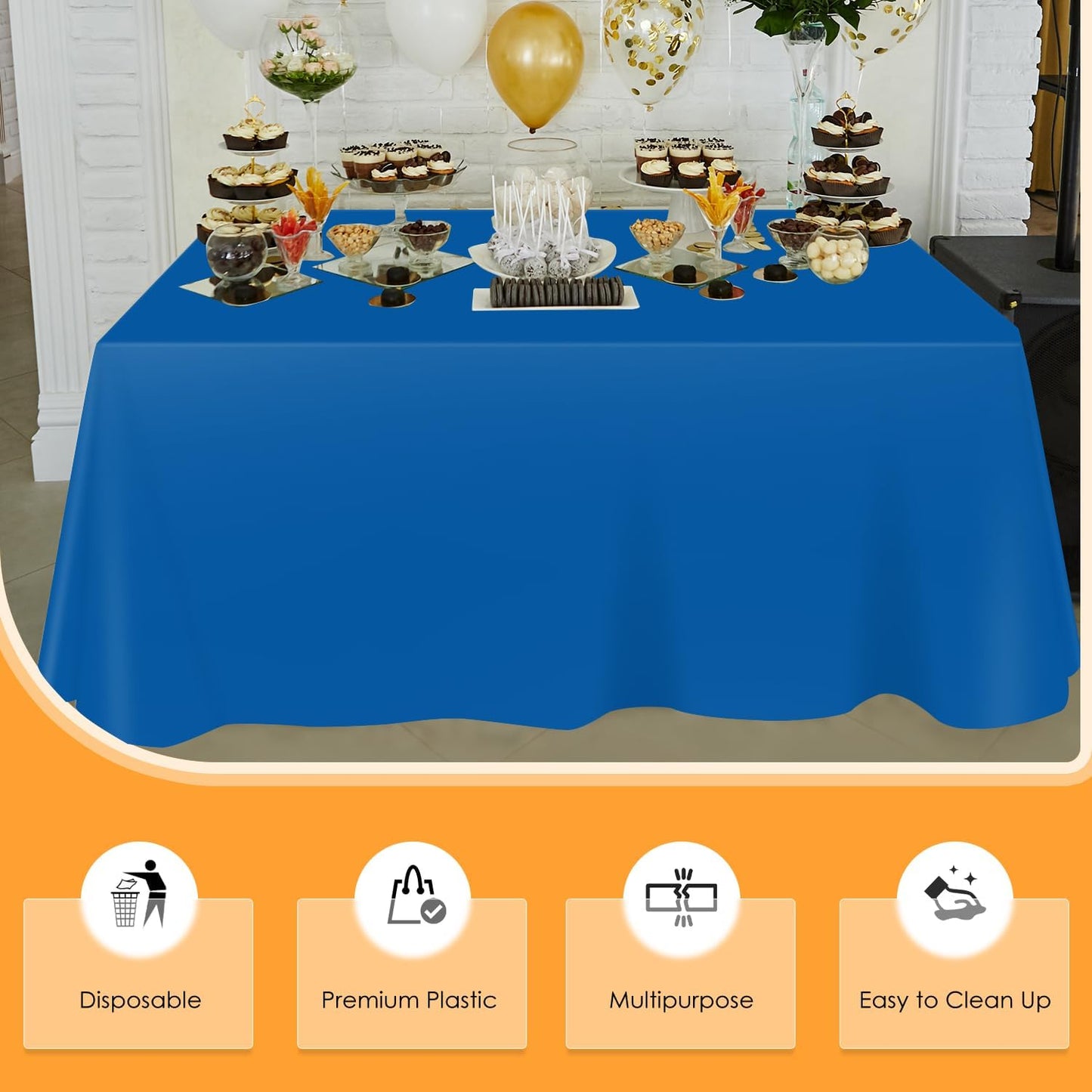 Blue Disposable Plastic Table Cloth Roll 54" X 100', Plastic Table Cover with Cutter Box, Cut to Size Disposable Tablecloth for Parties