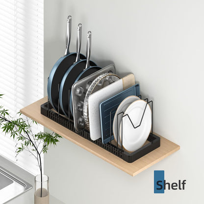 Pots and Pans Organizer Rack for Cabinet, Expandable Pot Lid Organizer Holder with 10 Adjustable Compartment, Kitchen Cabinet Organizer for Lids & Bakeware - Pantry & Countertop Storage Rack