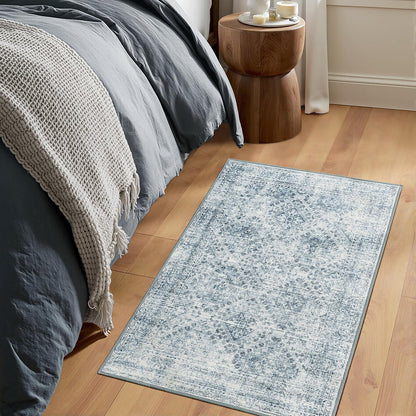 2X3 Washable Entry Rug Door Mat Indoor Entrance, Small Rug for Kitchen Bathroom Bedroom, Non-Slip Stain Resistant Throw Carpet Boho Entryway Decor, Blue