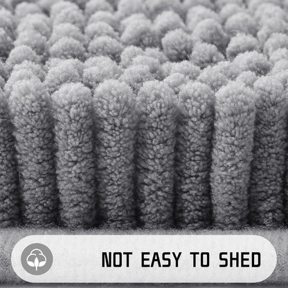 Chenille Bathroom Rugs - 24"X17" Super Luxury Soft & Absorbent Quick Dry - Non Slip Bath Mat for Tub Shower - Machine Washable - Gray