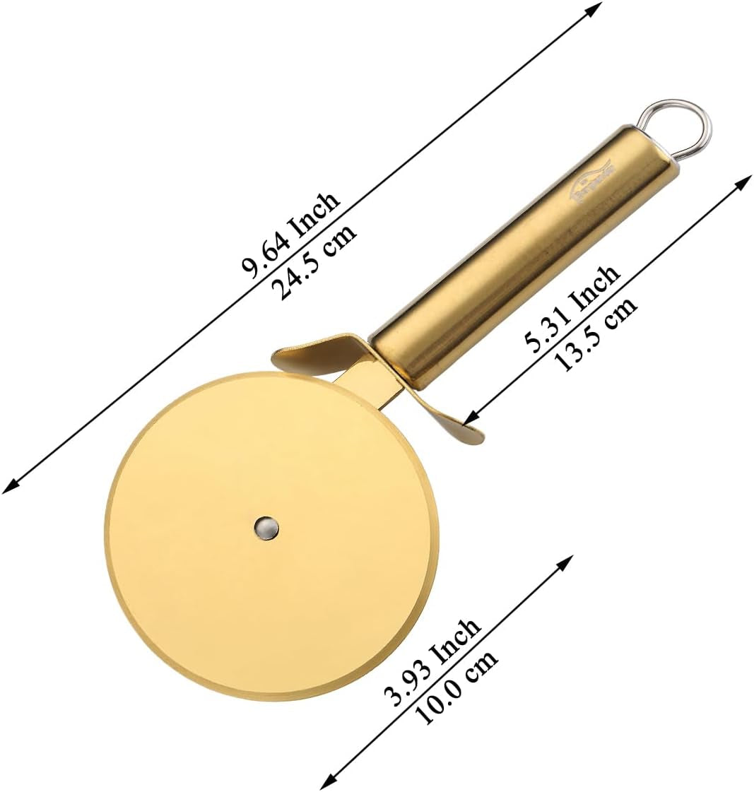 Gold Titanium-Plated Stainless Steel Pizza Cutter - Ultra Sharp Pizza Wheel and Pastry Slicer, Easy to Clean and Store