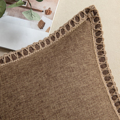 Pack of 2 Decorative Throw Pillow Covers Modern Farmhouse Outdoor Pillow Covers Neutral Linen Burlap Pillowcases Cushions for Couch Bed Living Room Sofa, Brown 18 X 18 Inches 45 X 45 Cm