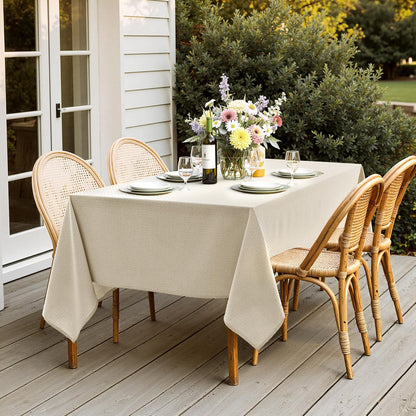 Natural Linen Cottton Table Cloth Rectangle Tablecloth Waterproof Spillproof Cross-Star Textured Table Cltoth Decorative Farmhouse Style for Dining Party Weddings 52X70 Inch