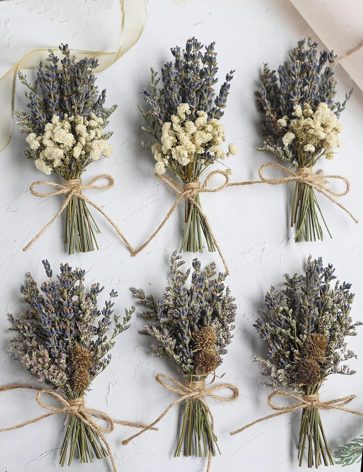 12Pcs Lavender Bouquet, Mini Dried Flower Bouquet, Groom & Best Man Corsage. (Lavender)