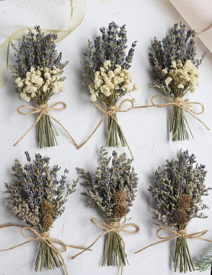12Pcs Lavender Bouquet, Mini Dried Flower Bouquet, Groom & Best Man Corsage. (Lavender)