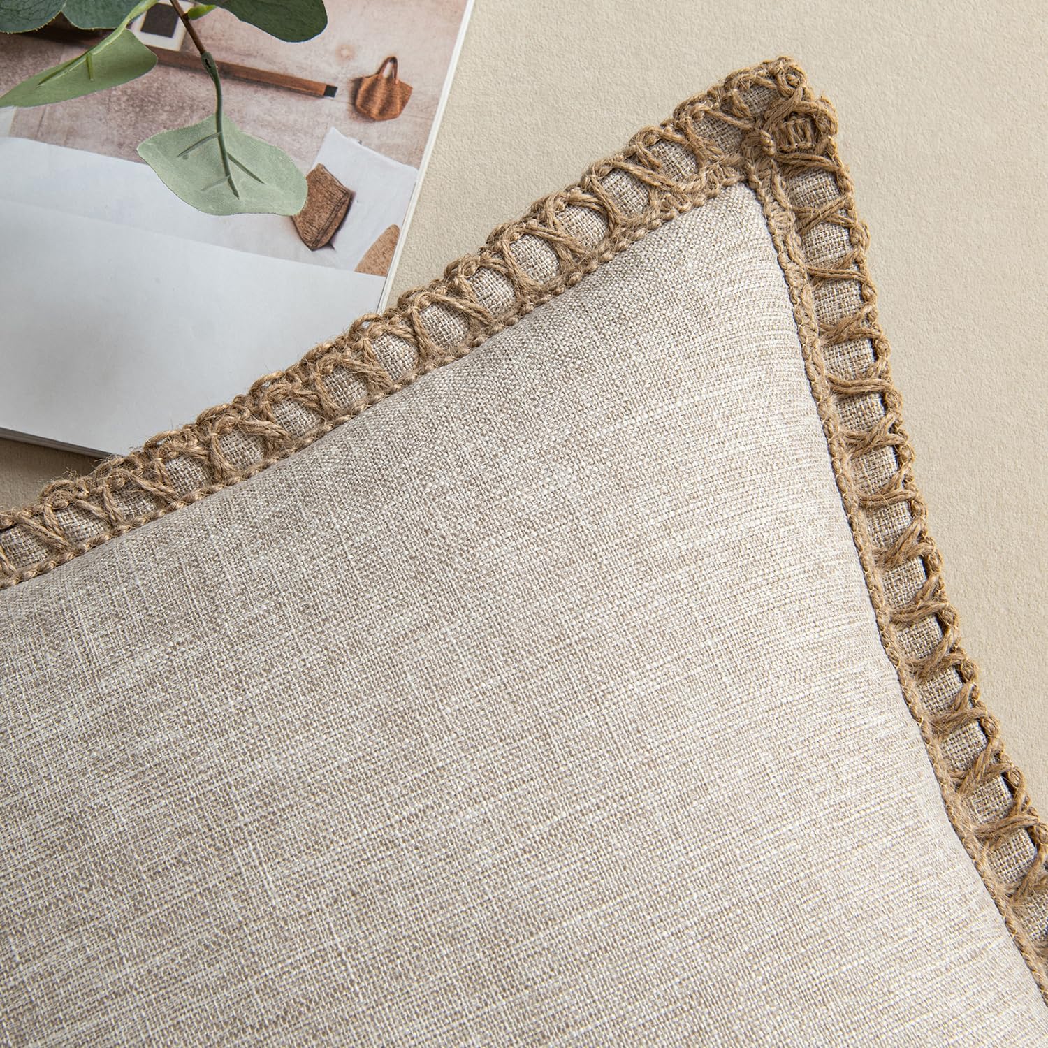 Pack of 2 Decorative Throw Pillow Covers Modern Farmhouse Outdoor Pillow Covers Neutral Linen Burlap Cushions for Couch Bed Living Room Sofa, Greyish White 18 X 18 Inches 45 X 45 Cm
