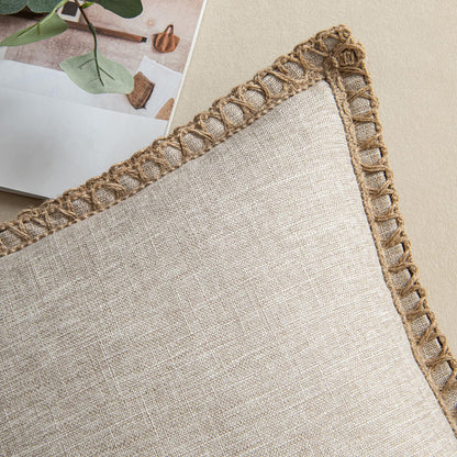 Pack of 2 Decorative Throw Pillow Covers Modern Farmhouse Outdoor Pillow Covers Neutral Linen Burlap Cushions for Couch Bed Living Room Sofa, Greyish White 18 X 18 Inches 45 X 45 Cm