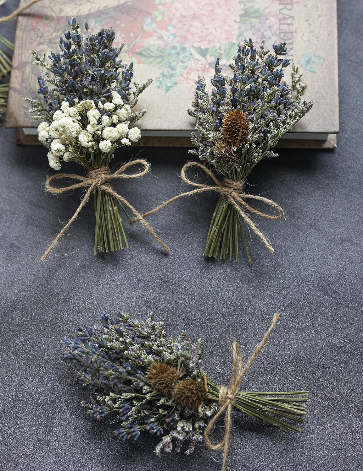 12Pcs Lavender Bouquet, Mini Dried Flower Bouquet, Groom & Best Man Corsage. (Lavender)