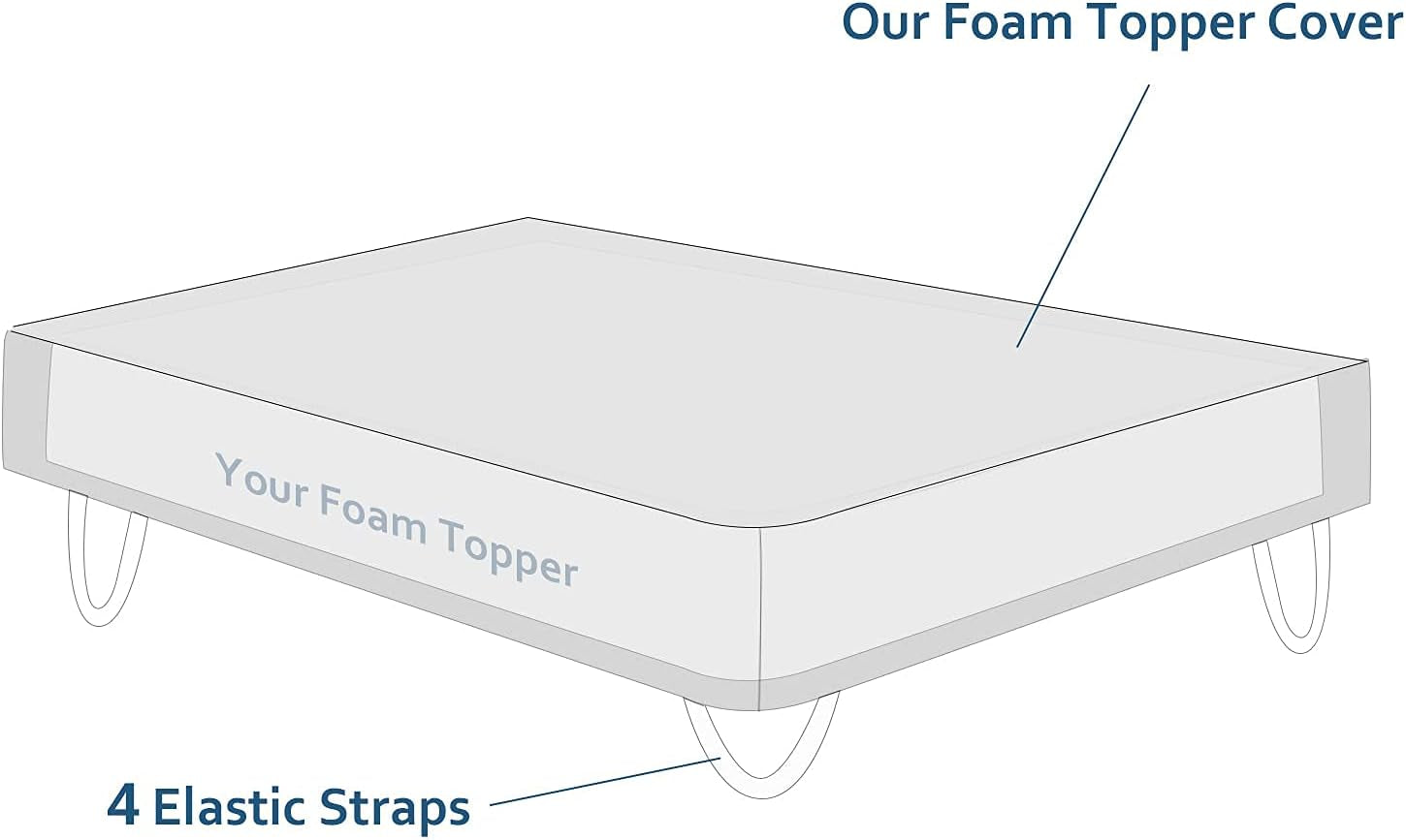 Mattress Topper Cover (Cover Only) Twin Size, 3-4 Inch Zippered Viscose Made from Bamboo Cover for Latex Mattress Topper, Removable Memory Foam Mattress Topper Cover with Straps