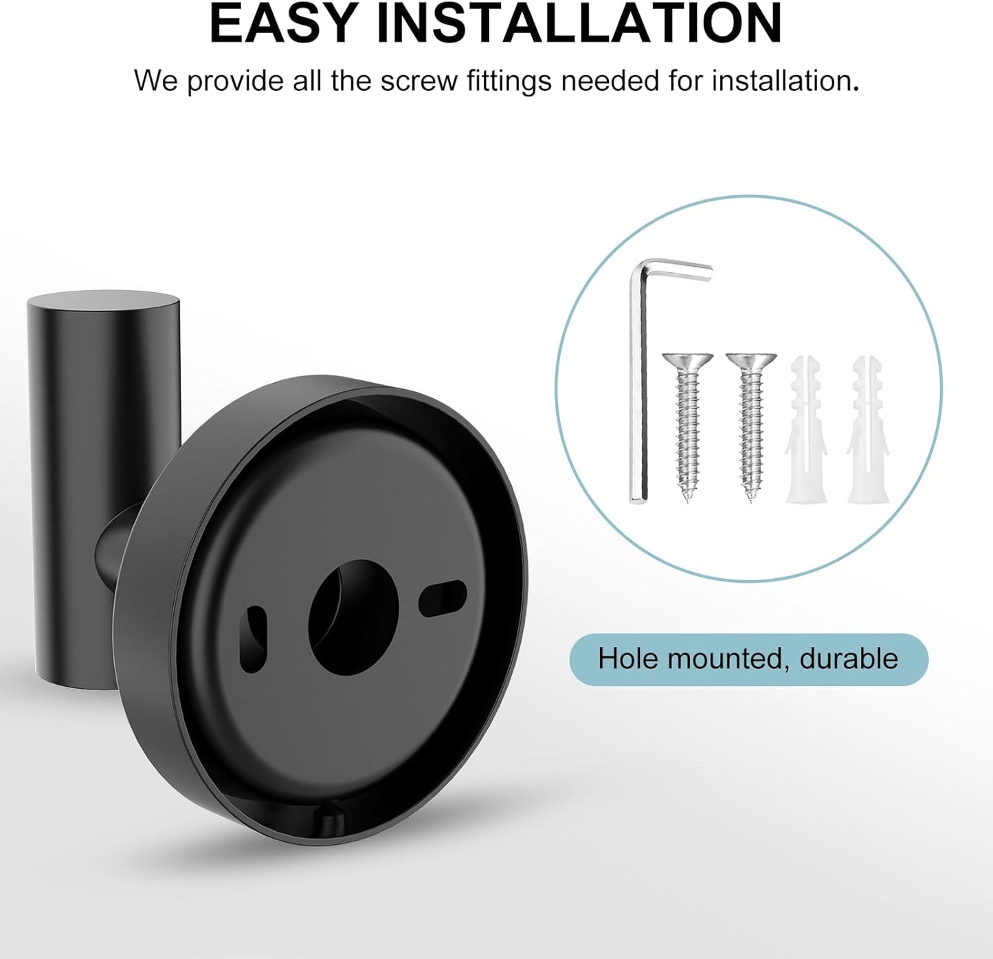 Towel Holder for Bathroom Wall Matte Black Towel Ring & 4 Packs Towel Hooks for Bathrooms 304 Stainless Steel Bathroom Shower Towel Hook