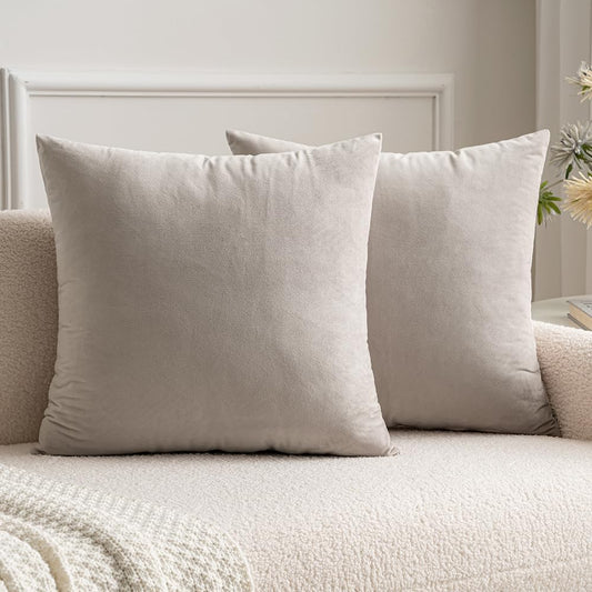 Pack of 2, Velvet Soft Solid Decorative Square Throw Pillow Covers Set Cushion Cases Pillowcases for Sofa Bedroom Car18 X 18 Inch 45 X 45 Cm Mix Pink and Grey
