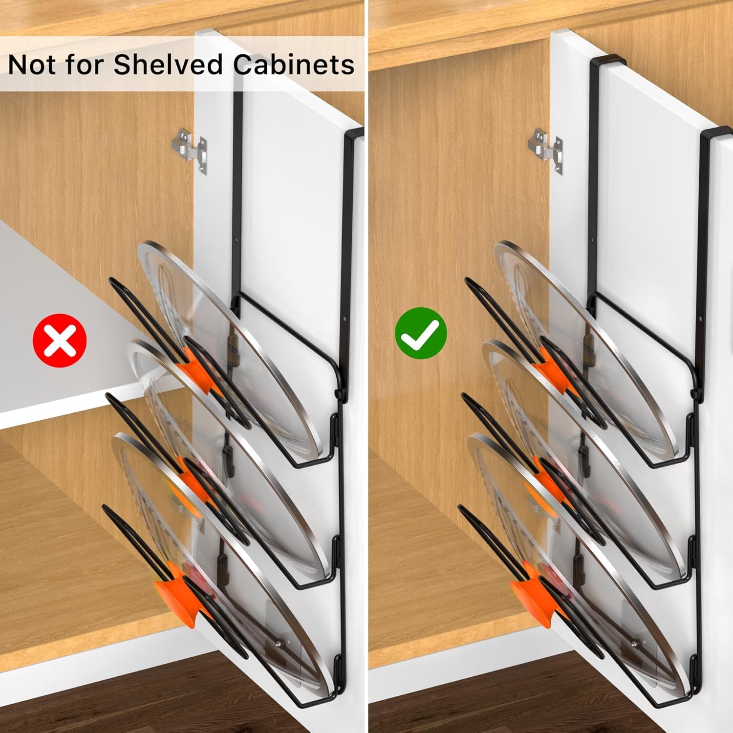 2-Pack Pot Lid Organizer with 6-Tier Design for Cabinet Storage, Over-Door Rack for Kitchen Pots and Pans