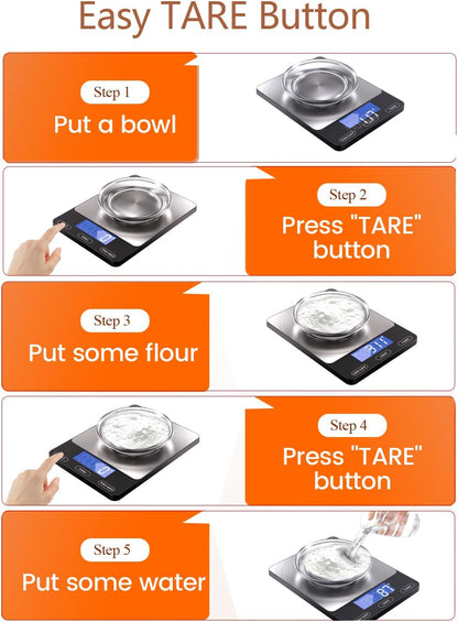 Food Scale -33Lb Digital Kitchen Scale for Food Ounces Grams Rechargeable 304 Stainless Steel,Batteries and Type-C Charging | Perfect for Meal Prep, Cooking, and Baking, Black