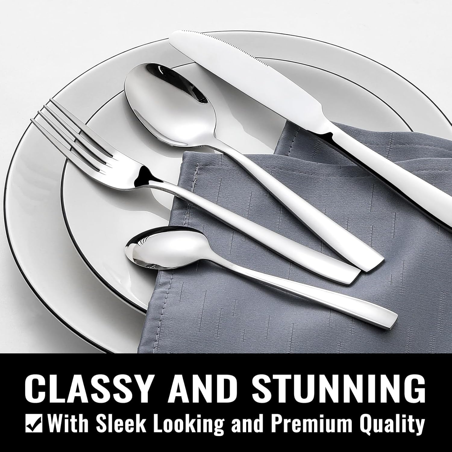 48-Piece Silverware Set with Steak Knives for 8, 18/8 Stainless Steel Flatware Cutlery Set for Home Kitchen Restaurant Hotel, Kitchen Utensils Set, Mirror Polished, Dishwasher Safe