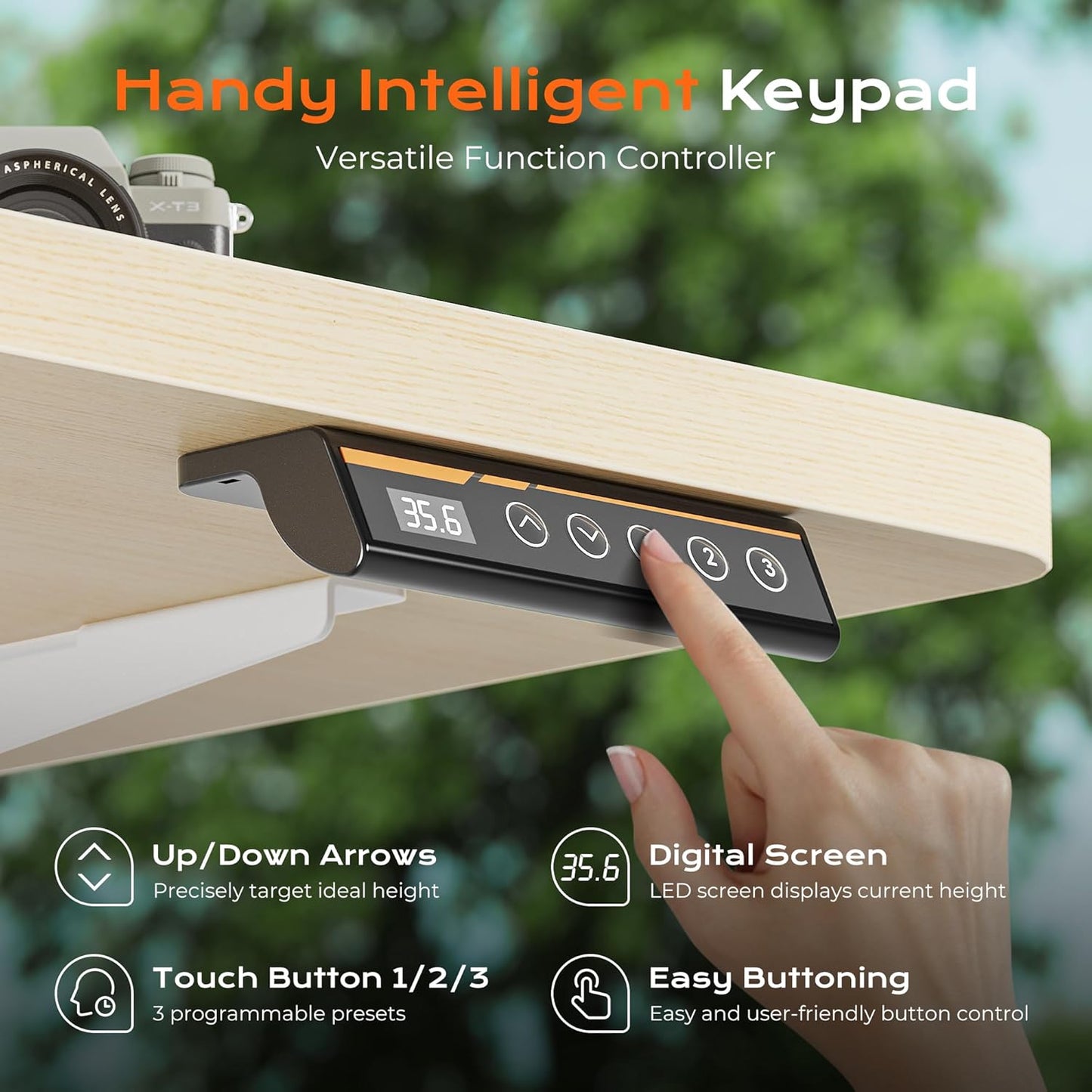 63" x 28" Electric Height Adjustable Standing Desk, 27.6" Deep Desktop, Gaming Office Table with Dual Hooks and Three Preset Heights, Oak Finish for Home Office