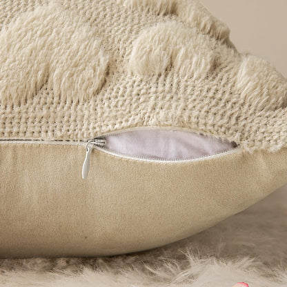 Set of 2 Beige Mothers Day Valentines Pillow Covers Heart Love Decorative Cute Throw Pillows 18X18 Inch Soft Plush Faux Wool Farmhouse for Spring Sofa Livingroom Bed