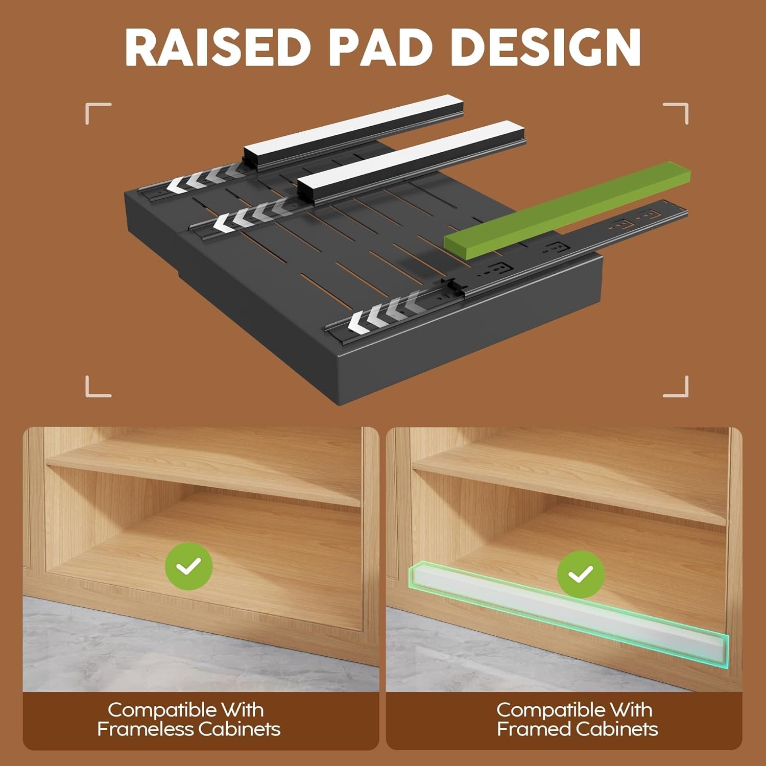 Expandable Pull-Out Cabinet Organizer Set - 21" Deep with Adjustable Width (12.05"-20.4"), Enhanced 3-Slide Rail Design, Black