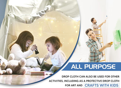 Drop Cloth for Painting (9X12 Ft, 1 Pack) Washable and Reusable Canvas Fabric for Furniture & Floor Protection Highly Absorbent Paint Cover - Duck Dropcloth for Outdoor and Indoor Use