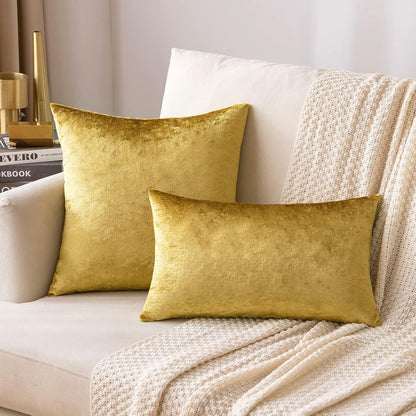 Velvet Throw Pillow Covers 18X18 Inch, Pack of 2 - Golden, Super Soft Decorative Square Cushion Cases Modern Luxury Home Decor for Sofa, Couch, Bed, Chair