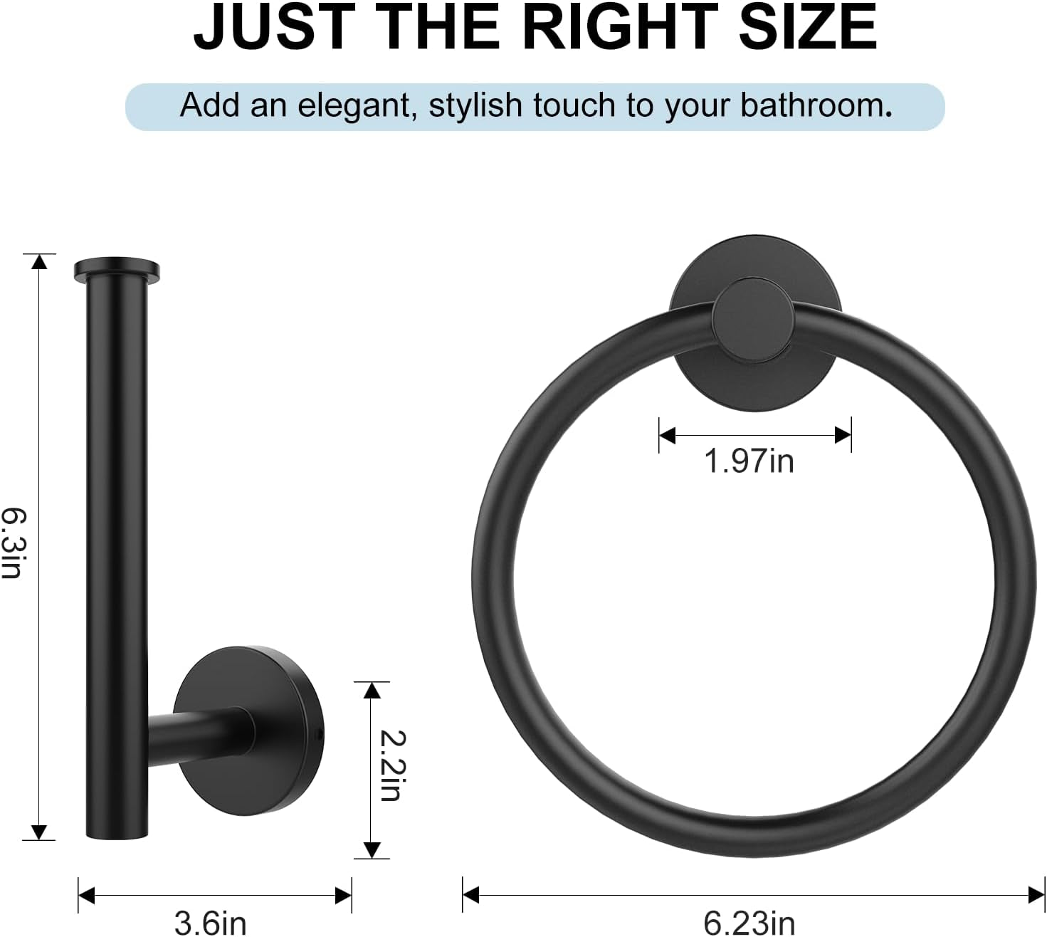 Towel Holder for Bathroom Wall Matte Black Stainless Steel Bathroom Accessories Set Includes Towel Ring and Toilet Paper Holder, Drill Hole