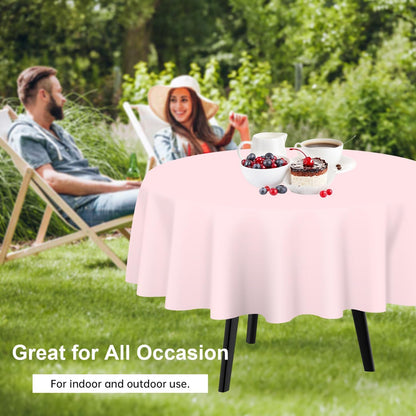 Pink round Tablecloth 2 Pack, 84 Inch Plastic Table Cloth Disposable for Parties