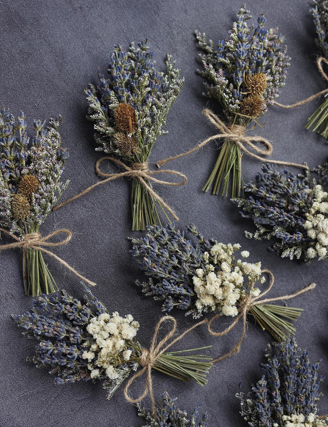 12Pcs Lavender Bouquet, Mini Dried Flower Bouquet, Groom & Best Man Corsage. (Lavender)