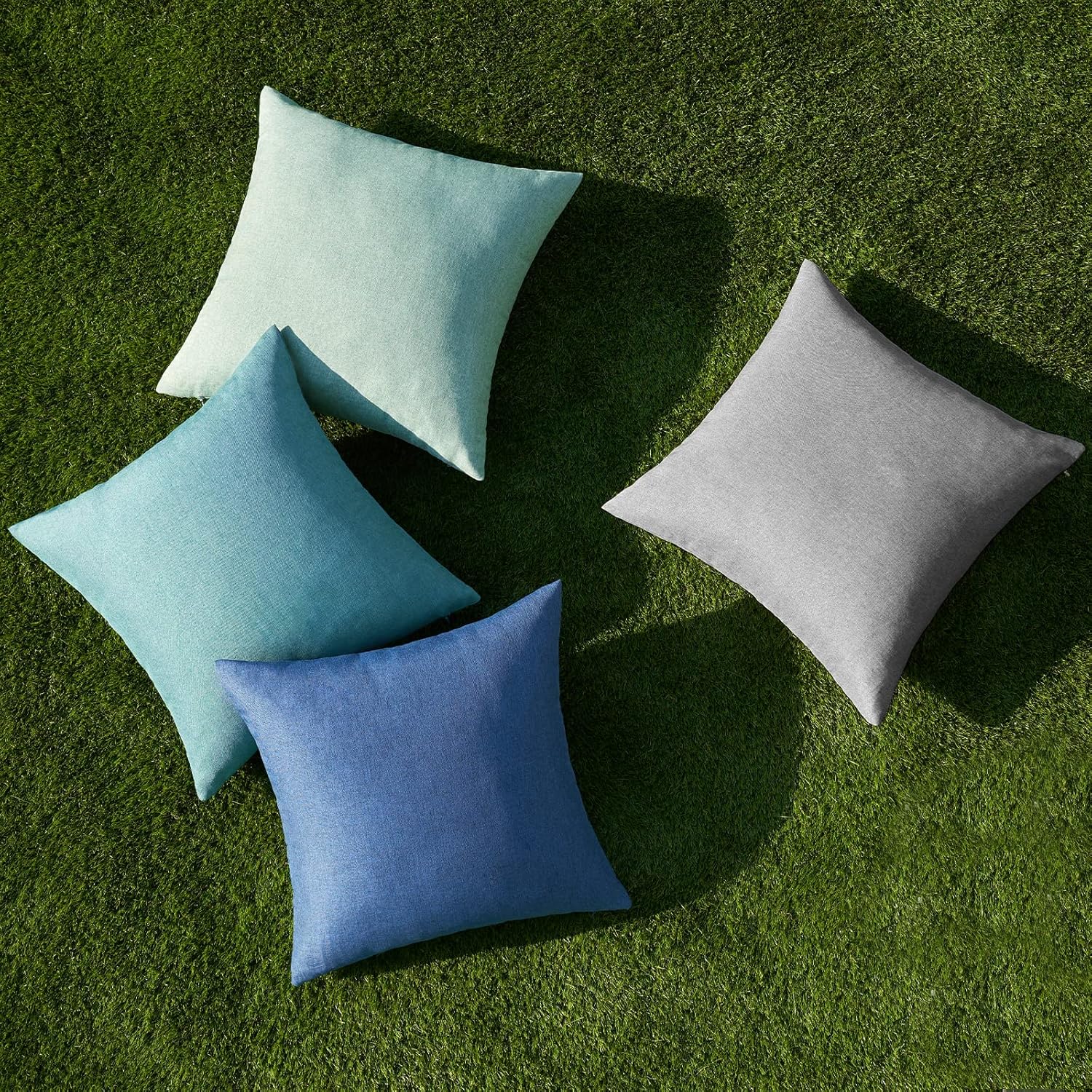 Pack of 4 Decorative Outdoor Throw Pillow Covers Linen Waterproof Pillow Covers Farmhouse Cushion Cases for Patio Garden Tent Balcony Couch Sofa 18X18 Inch Blue