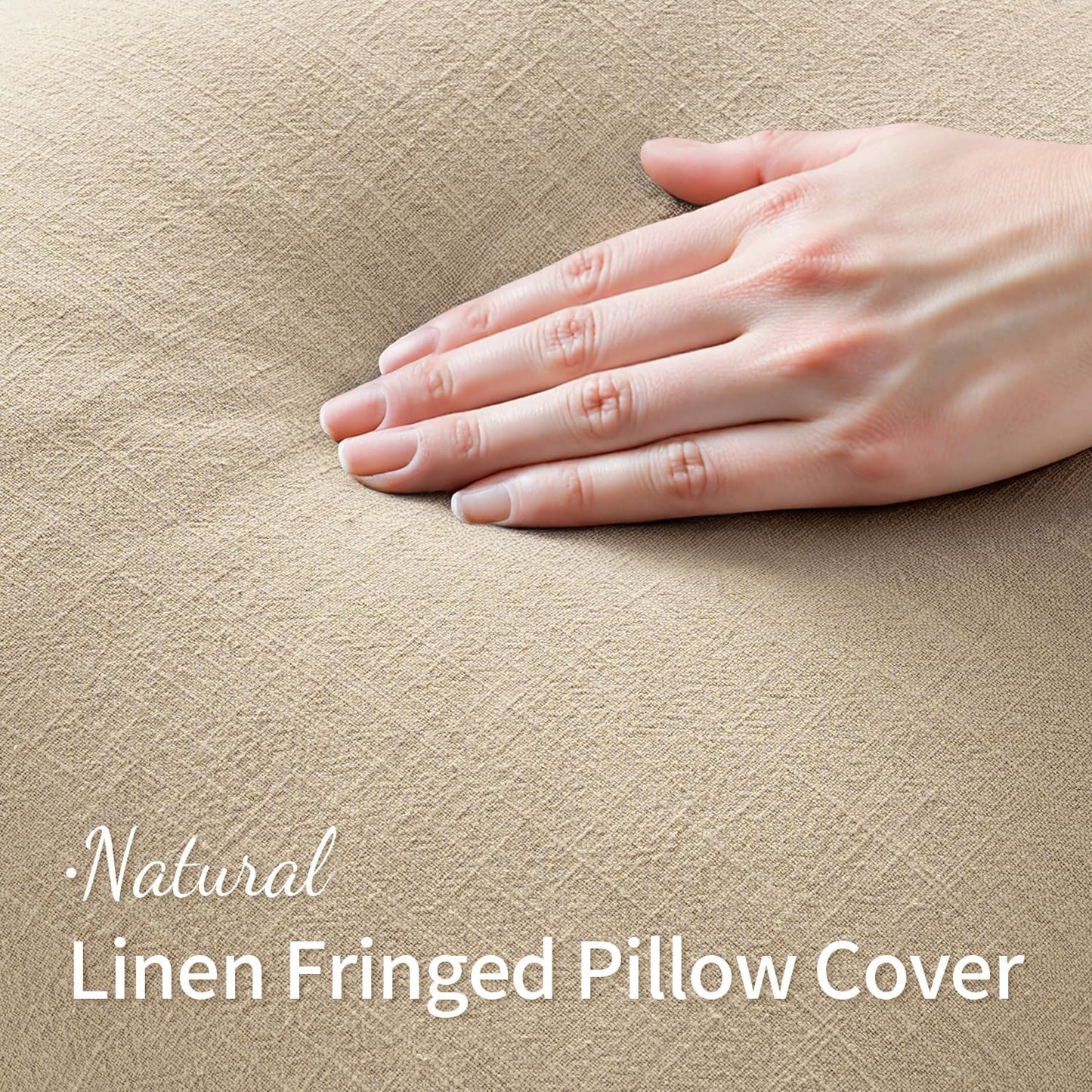 Decorative Throw Pillow Covers Neutral Linen Fringe Throw Pillows Set of 2 Beige Boho Farmhouse Cushion Covers with Tassels for Couch Sofa Bed Living Room Spring Home Decor 18X18 Inch