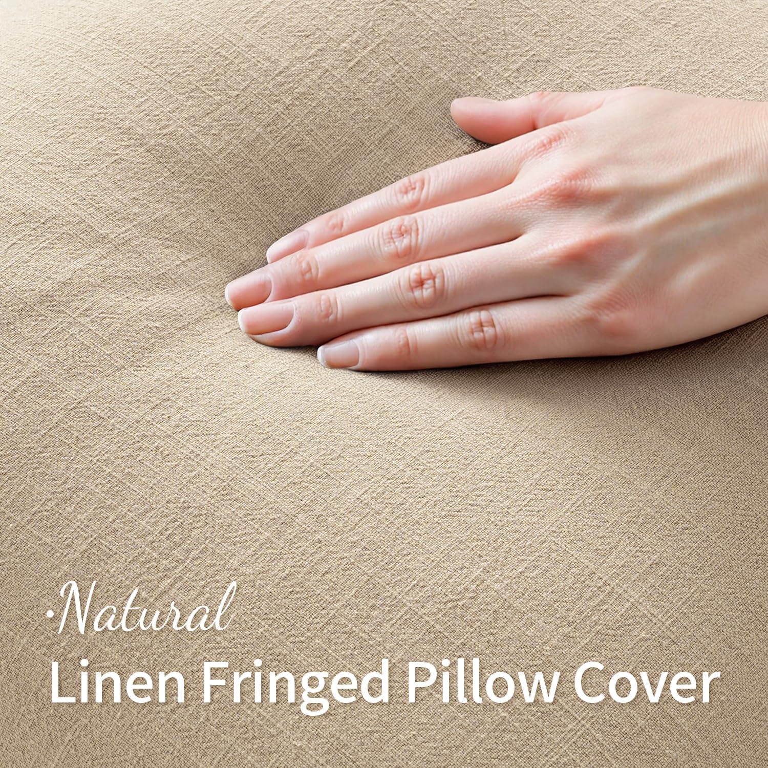 Decorative Throw Pillow Covers Neutral Linen Fringe Throw Pillows Set of 2 Beige Boho Farmhouse Cushion Covers with Tassels for Couch Sofa Bed Living Room Spring Home Decor 18X18 Inch