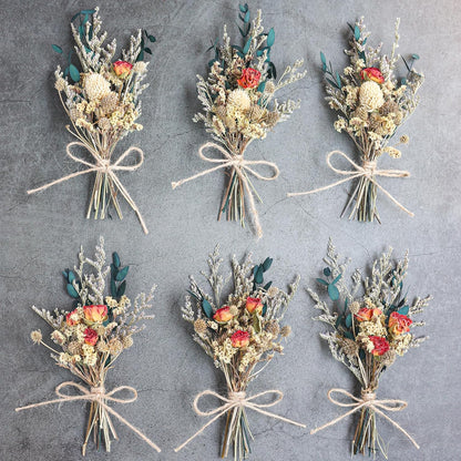 Mini Dried Flower Bouquet (Pack of 6), Rose Bouquets, Party Favours, Bohemian Plate Decoration, Birthday Cake Dried Flower Gift Box Companion, Photography Props (Rose)