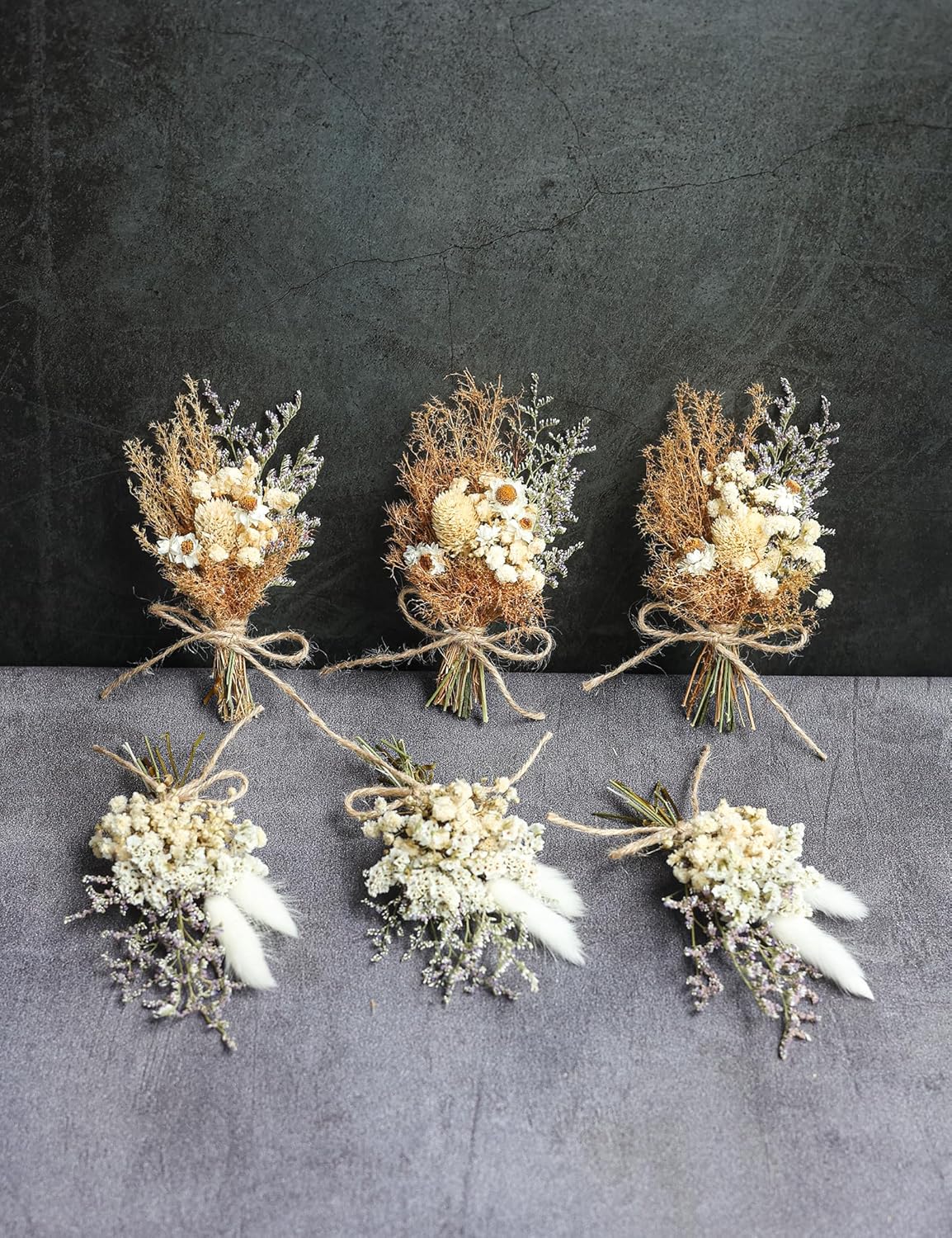 Miniature Dried Flower Bouquet Set (12 Pcs), Small Bouquets, Gift Bags of Dried Flowers, Bridesmaids Flower Girl Proposal Gift Boxes, Groomsmen Boutonnieres, Shooting Props (Brown)