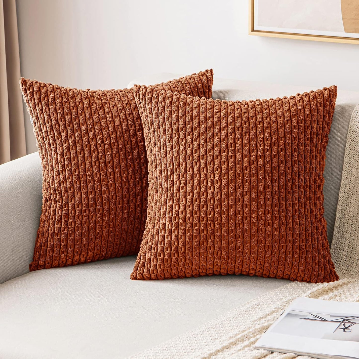 Pack of 2 Corduroy Decorative Throw Pillow Covers Bundle Pack of 2 Chenille Decorative Throw Pillow Covers 18X18 Inch Rust