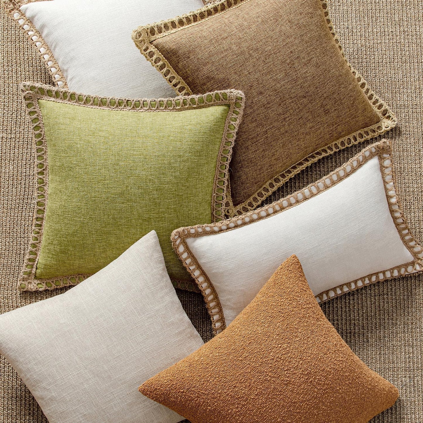 Pack of 2 Decorative Throw Pillow Covers Modern Farmhouse Outdoor Pillow Covers Neutral Linen Burlap Pillowcases Cushions for Couch Bed Living Room Sofa, Coffee 18 X 18 Inches 45 X 45 Cm