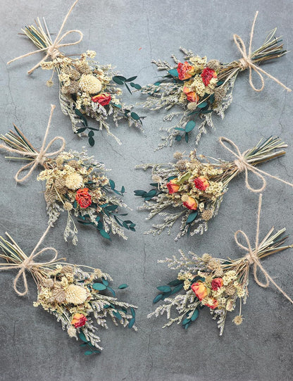 Mini Dried Flower Bouquet (Pack of 6), Rose Bouquets, Party Favours, Bohemian Plate Decoration, Birthday Cake Dried Flower Gift Box Companion, Photography Props (Rose)