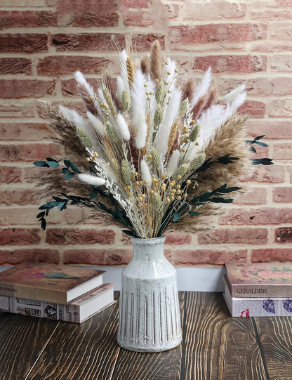126Pcs Dried Pampas Grass Decorations, (Vase Not Included), Dried Flowers Bouquet, Reed Grass Bouquet for Boho Floral Wedding, Bedroom, Rustic Farmhouse Decor.