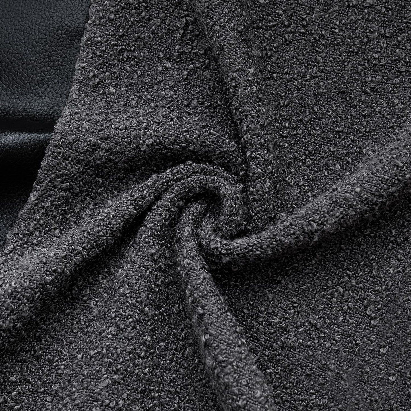 Boucle Throw Pillow Covers 18X18 Inch Set of 2 Black Faux Leather Textured Decorative Pillow Cases Boho Farmhouse Accents Cushion Covers for Couch Bed Livingroom Home Decor