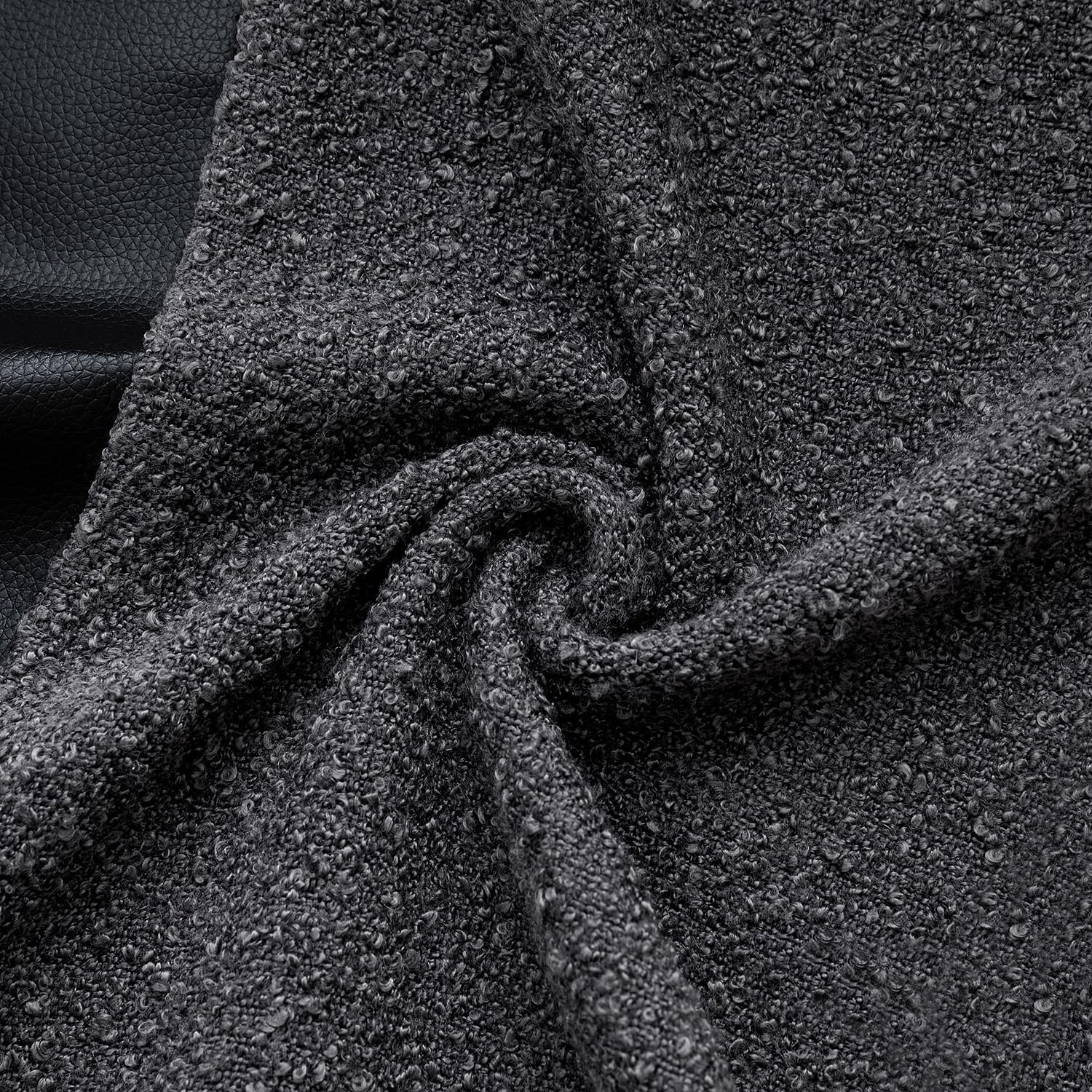 Boucle Throw Pillow Covers 18X18 Inch Set of 2 Black Faux Leather Textured Decorative Pillow Cases Boho Farmhouse Accents Cushion Covers for Couch Bed Livingroom Home Decor