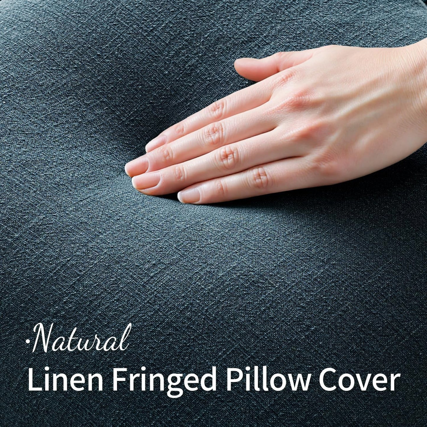 Decorative Throw Pillow Covers Neutral Linen Fringe Throw Pillows Set of 2 Navy Blue Boho Farmhouse Cushion Covers with Tassels for Couch Sofa Bed Living Room Spring Home Decor 18X18 Inch