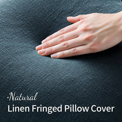 Decorative Throw Pillow Covers Neutral Linen Fringe Throw Pillows Set of 2 Navy Blue Boho Farmhouse Cushion Covers with Tassels for Couch Sofa Bed Living Room Spring Home Decor 18X18 Inch