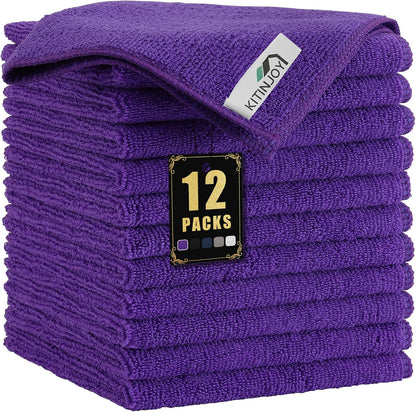 12 Pack Microfiber Cleaning Cloth(12 X 12 Inches, Purple), Ultra Soft and Absorbent Cleaning Rags, Reusable and Non-Linting Dust Removal Cleaning Cloths for Car, House, Kitchen