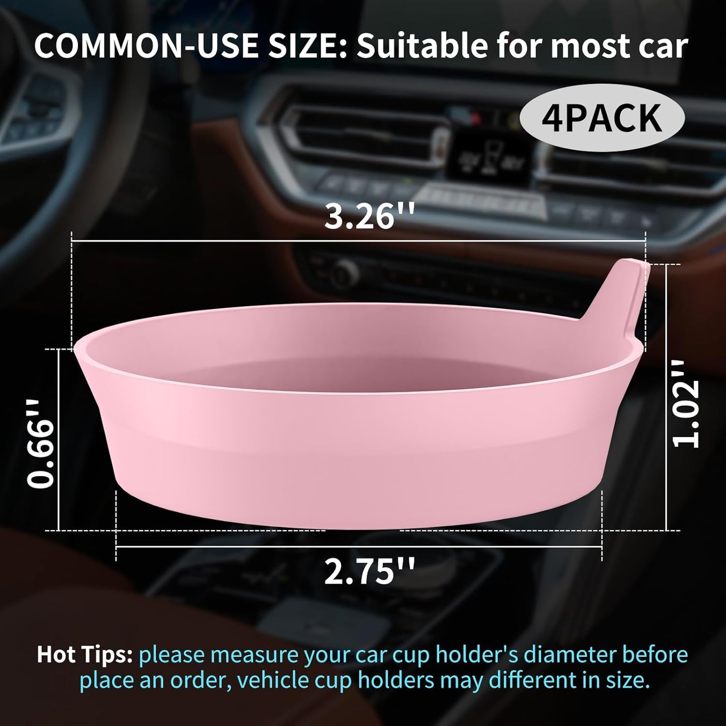 Car Cup Coasters [4 Pack] Silicone Cars Coasters - Universal Non-Slip Recessed Interior Accessories - Cup Holder Inserts Dusty Rose