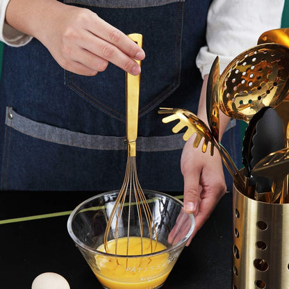 Gold-Plated Titanium Whisk Set - Stainless Steel Balloon Whisk for Cooking, Baking, Blending, and Beating - Dishwasher Safe and Easy to Clean