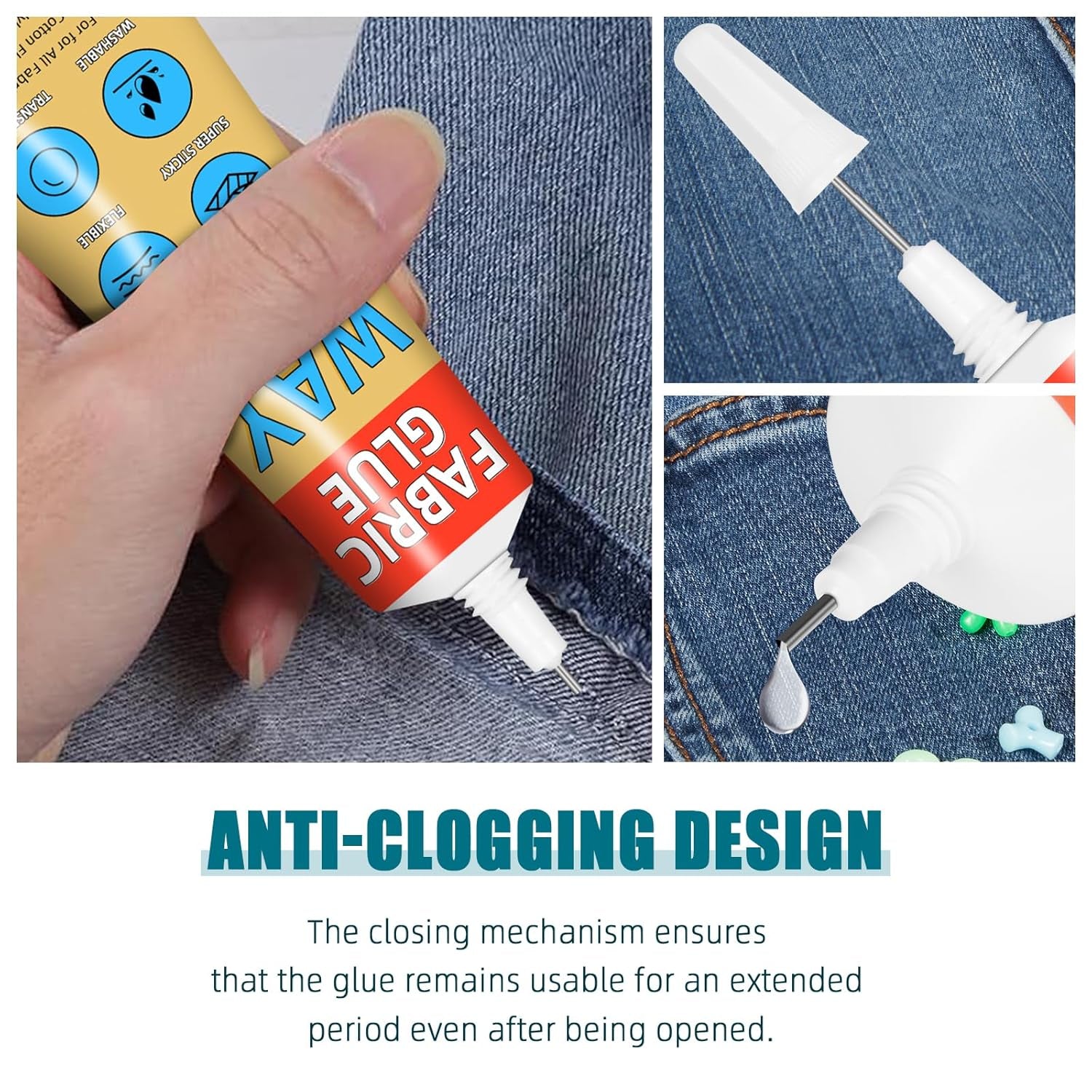 Fabric Glue Permanent, 40Ml Liquid Stitch Fabric Glue for Clothing Permanent Washable, Patches, Denim, Leather, Polyester, Flannel, Cotton-Mighty Mend It Waterproof (1 Pack 1.36Oz)