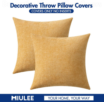 Pack of 2 Couch Throw Pillow Covers 18X18 Inch Soft Beige Yellow Chenille Pillow Covers for Sofa Living Room Solid Dyed Pillow Cases
