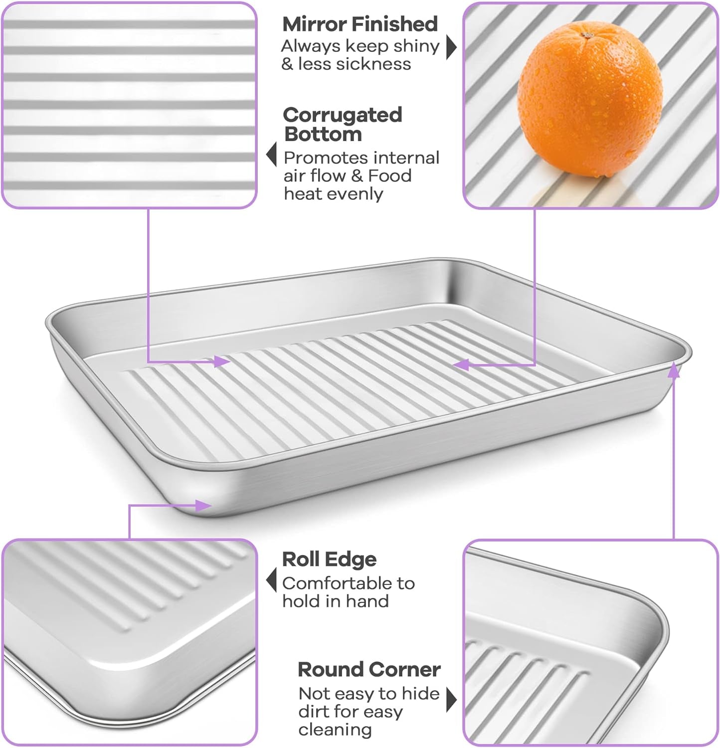 Baking Oven Pan with Wire Rack, Stainless Steel Baking Oven Sheet Tray, Bacon Pan and Cooling Rack for Cooking Roasting Cookie, Dishwasher Safe & Easy Clean, 10.5 X 8 X 1 Inch