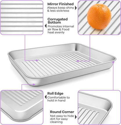 Baking Oven Pan with Wire Rack, Stainless Steel Baking Oven Sheet Tray, Bacon Pan and Cooling Rack for Cooking Roasting Cookie, Dishwasher Safe & Easy Clean, 10.5 X 8 X 1 Inch