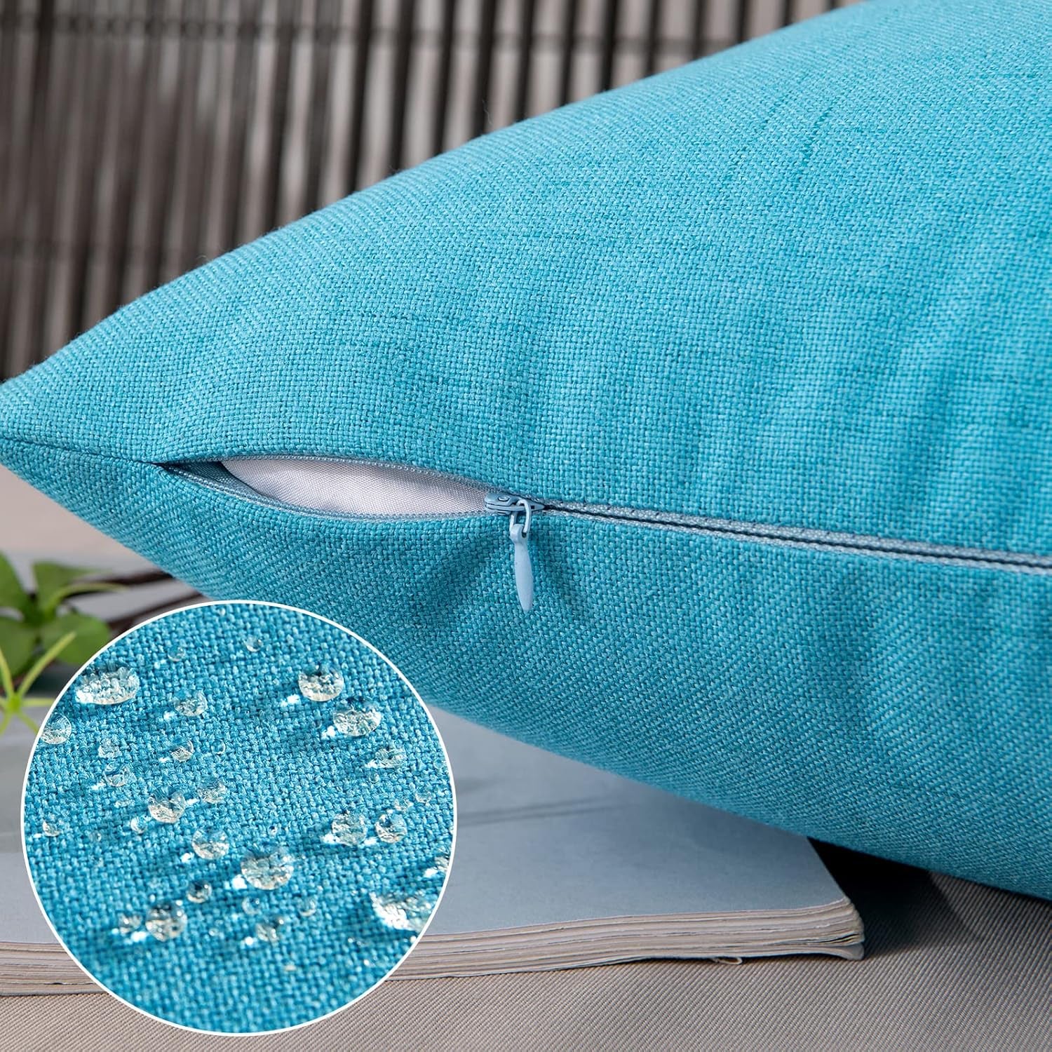 Pack of 2 Outdoor Throw Pillow Covers Waterproof Decorative Soft Pillowcases Linen Farmhouse Square Cushion Shams for Patio Balcony Couch Garden 18X18 Inch，Blue