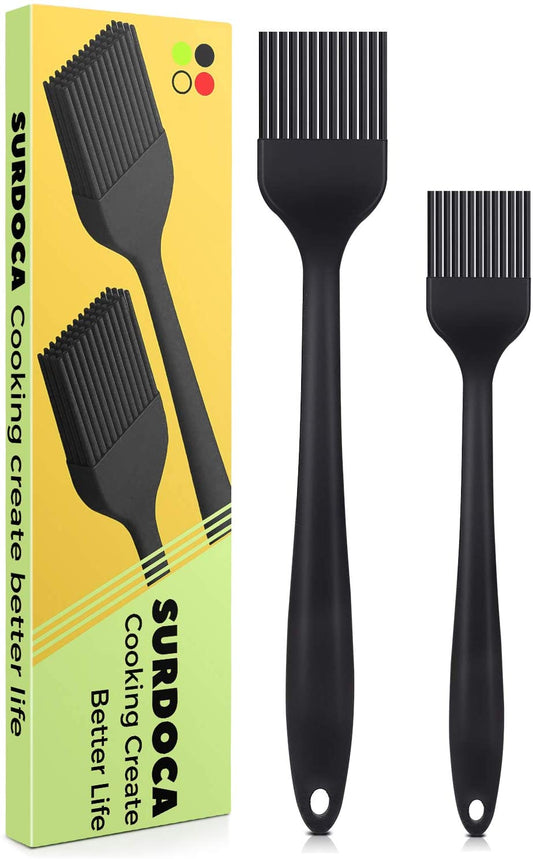 Silicone Pastry Basting Brush - 2Pcs 10 + 8 in Heat Resistant Brush for Baking Cooking Food, BPA Free Kitchen Brush for Sauce Butter Oil, Stainless Steel Core Design for Barbecue BBQ Grilling
